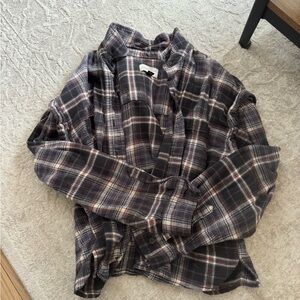 Universal Thread Plaid Shirt Jacket in Charcoal, Cream, and Brown